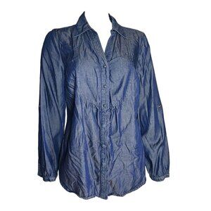 CHARTER CLUB Solid All‎ Blue Button Down Collared Shirt Top Womens Size 12